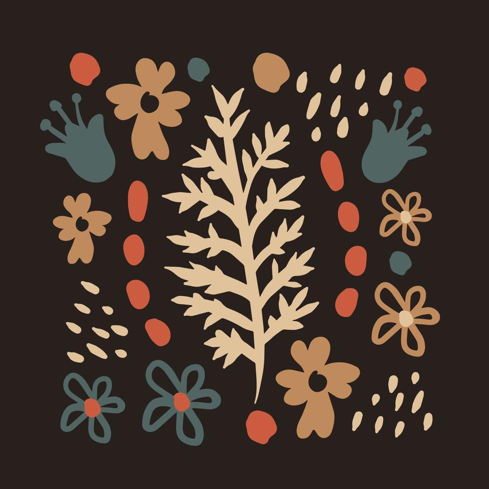 Herbarium floral modern vector illustration in trendy doodle Scandinavian style