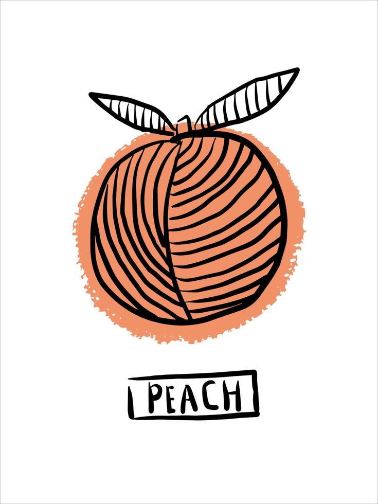 Peach line art doodle illustration with lettering vector