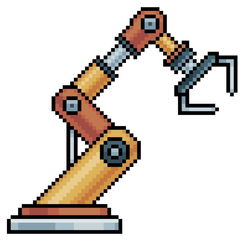 Pixel art robotic arm. Mechanical arm vector icon for 8bit game on white background