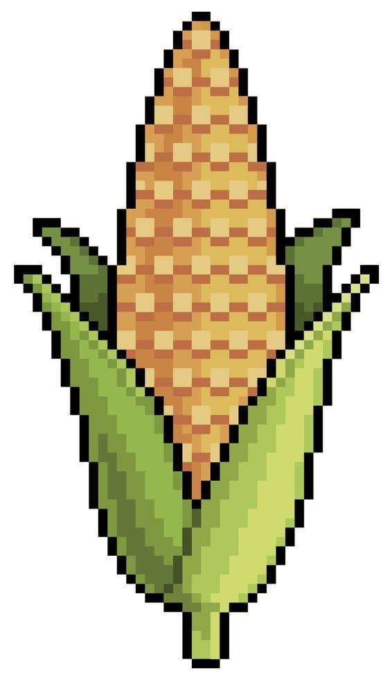 Pixel art corn cob vector icon for 8bit game on white background