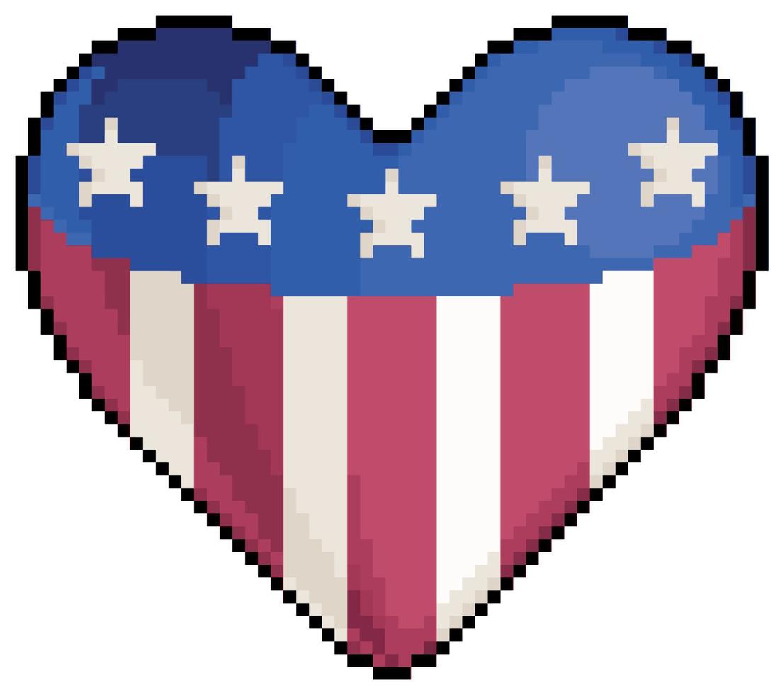 Pixel art heart united states independence day 4th of july vector icon for 8bit game on white background