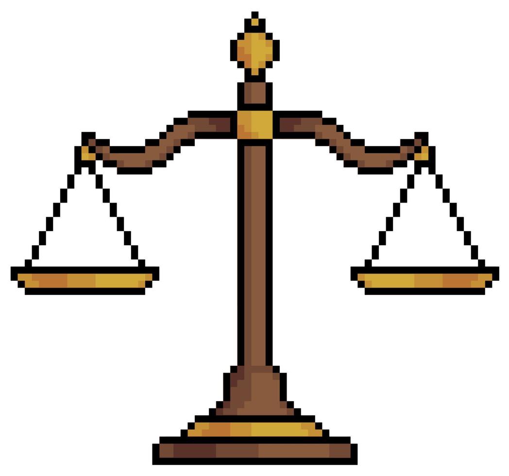 Pixel art balance scales symbol justice item for 8bit game on white background vector