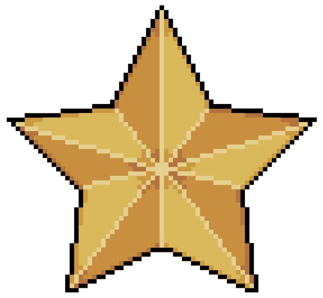 Pixel art golden christmas star. Decorative star vector icon for 8bit game on white background.