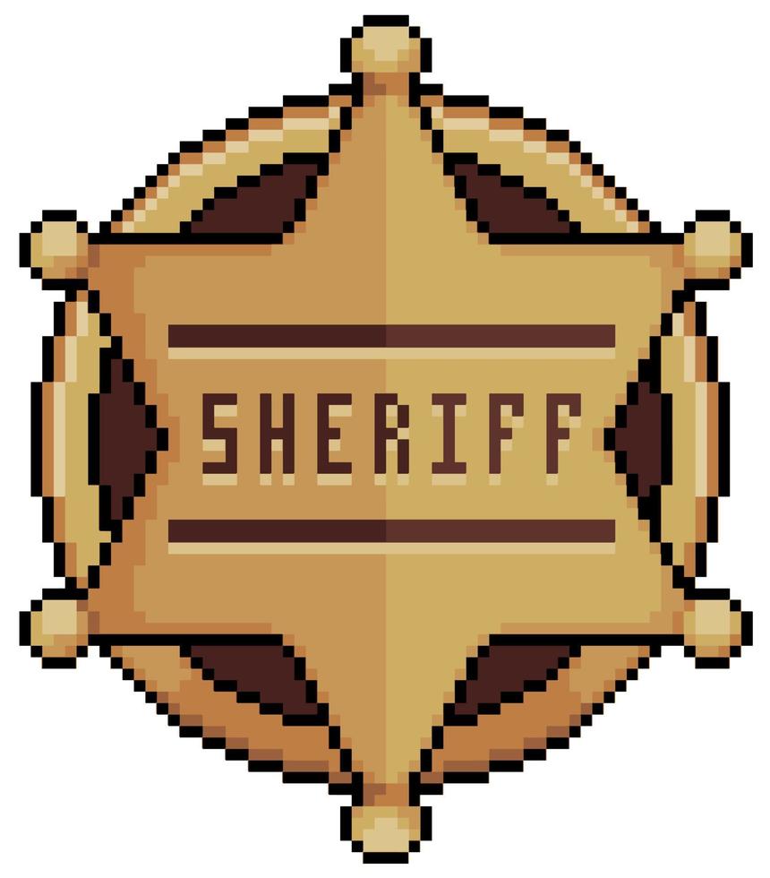 insignia de sheriff de pixel art en forma de estrella. icono de vector de insignia de policía para juego de 8 bits sobre fondo blanco