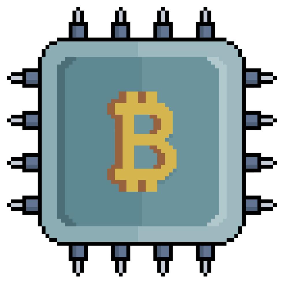 Pixel art bitcoin processor vector icon for 8bit game on white background