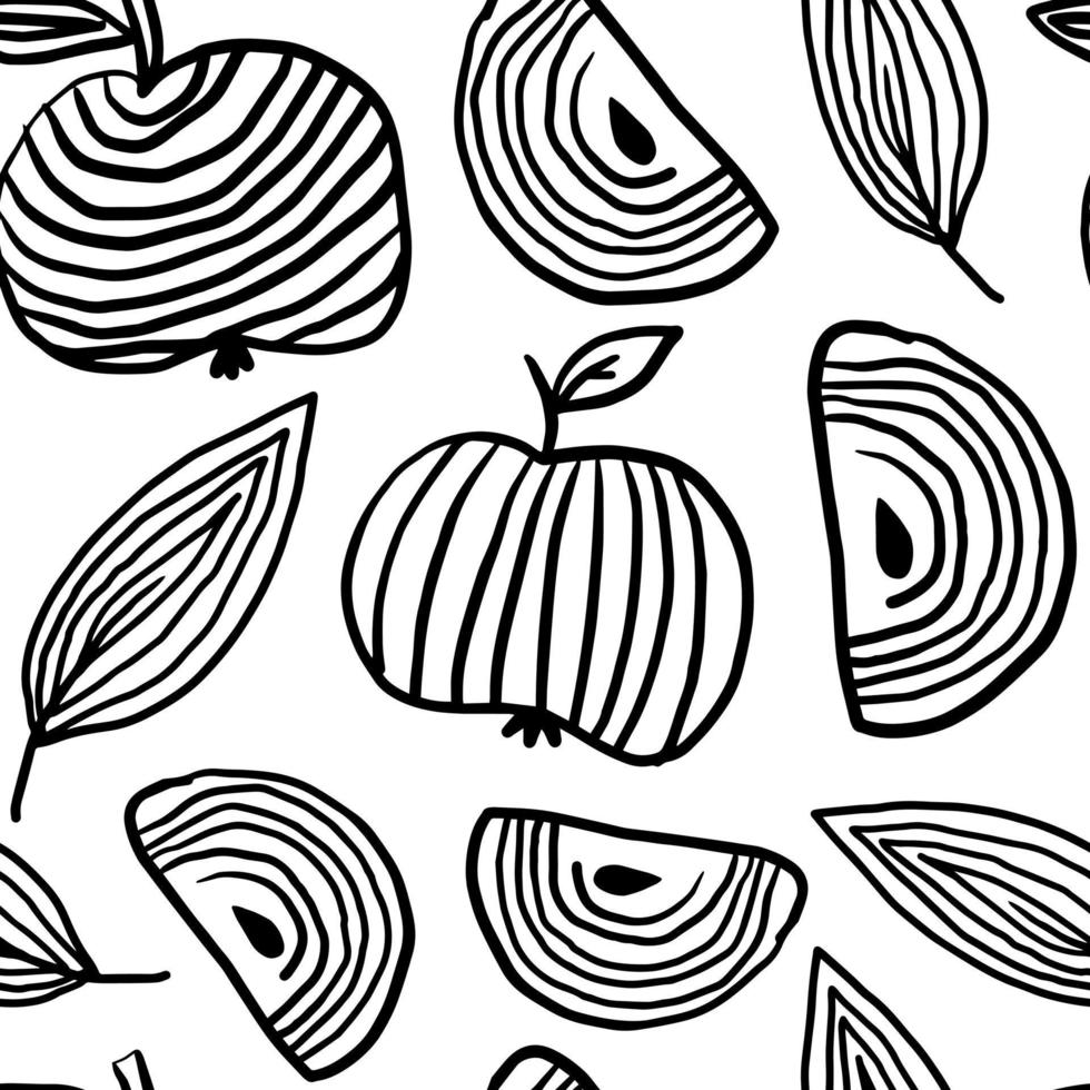 Fantasy apples with slice doodle pattern vector