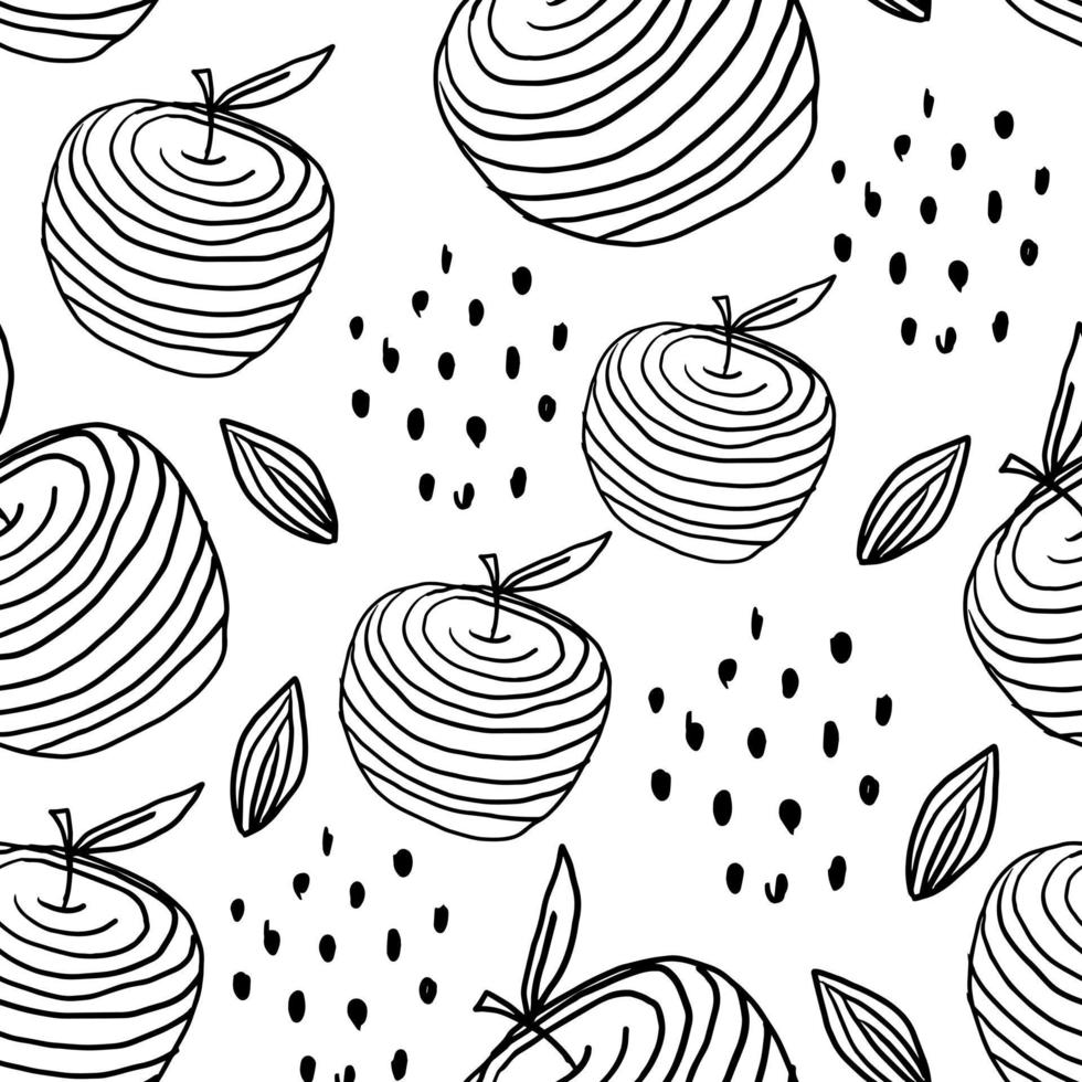 patrón de arte de línea de garabatos de manzana vector