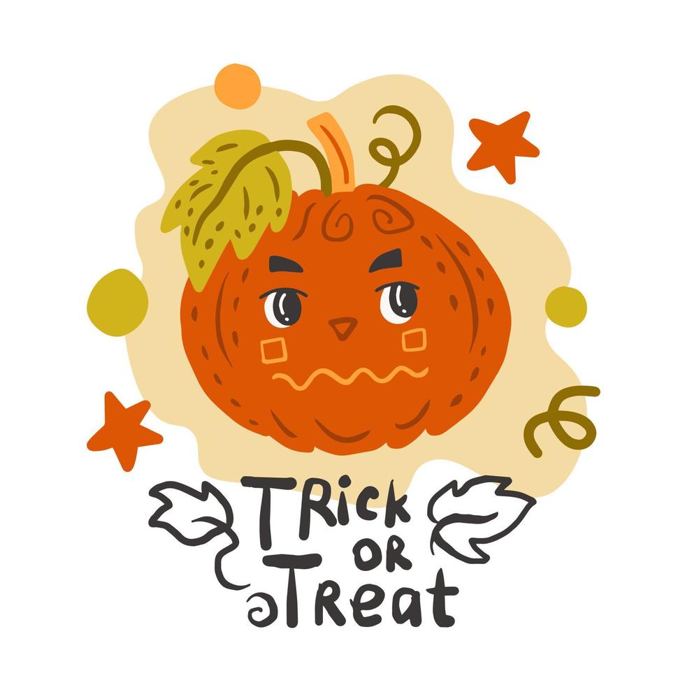 Cute hand drawn pumpkin face with text vector