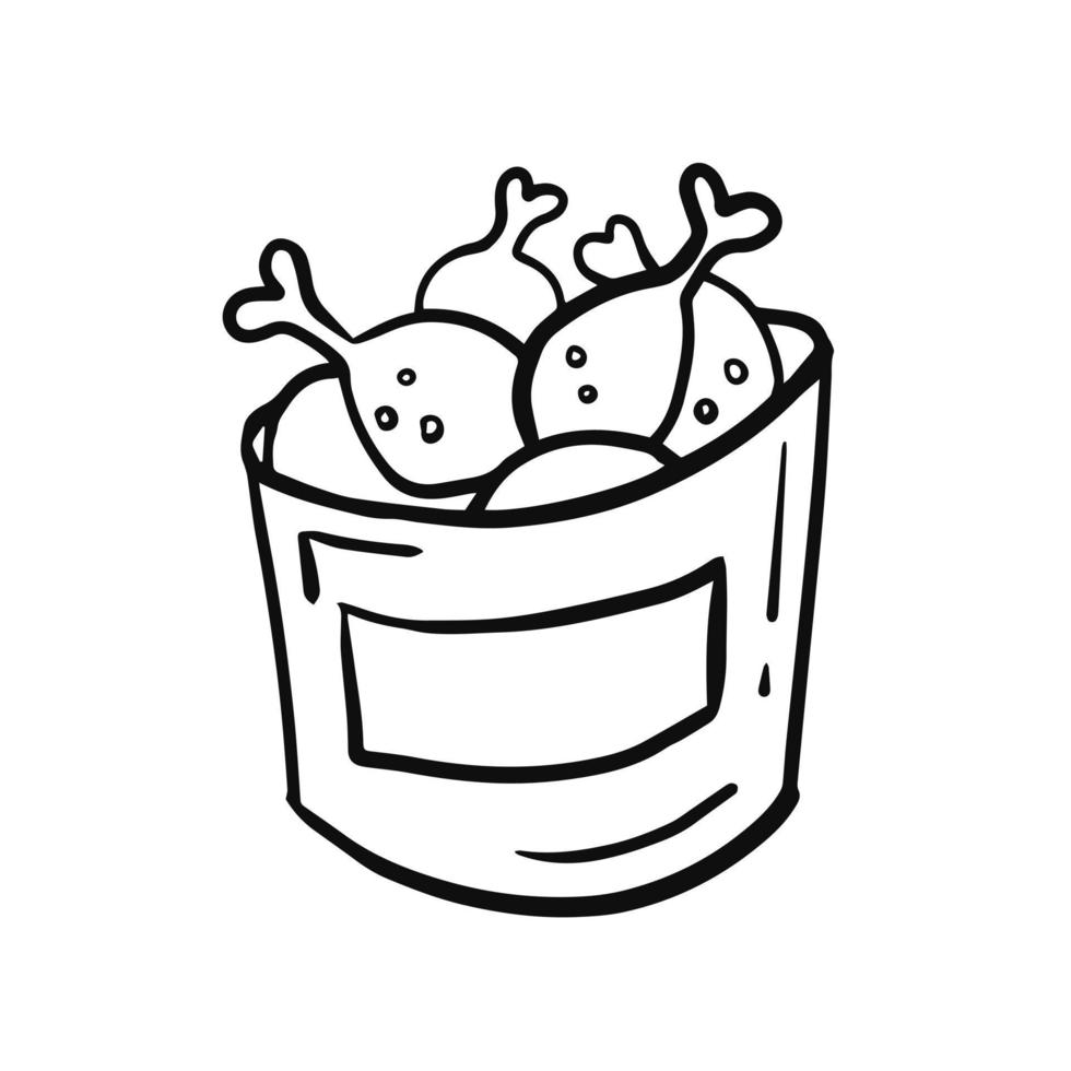 Chicken wings in basket simple doodle vector illustration