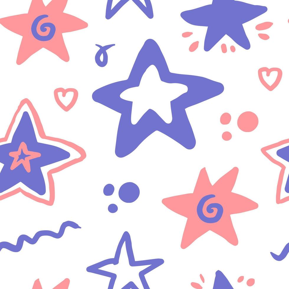 Childish festive star textured shape doodle seamless pattern vector