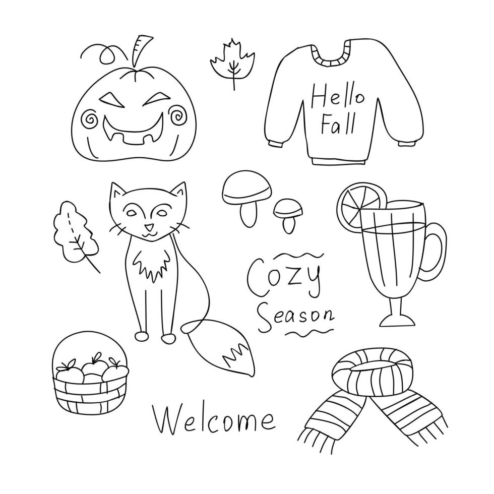 Autumn simple doodle set vector