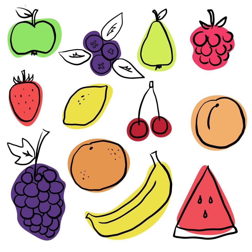 Fruits and berries cute simple colorful clip art vector