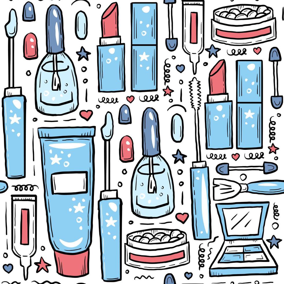 dibujado a mano dibujos animados cosméticos maquillaje de patrones sin fisuras vector