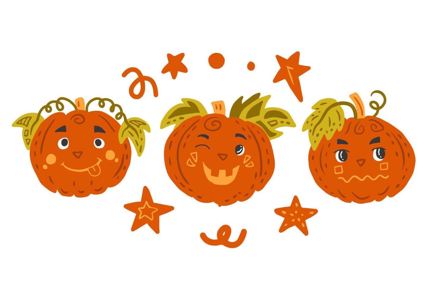 Halloween pumpkin emotion set vector