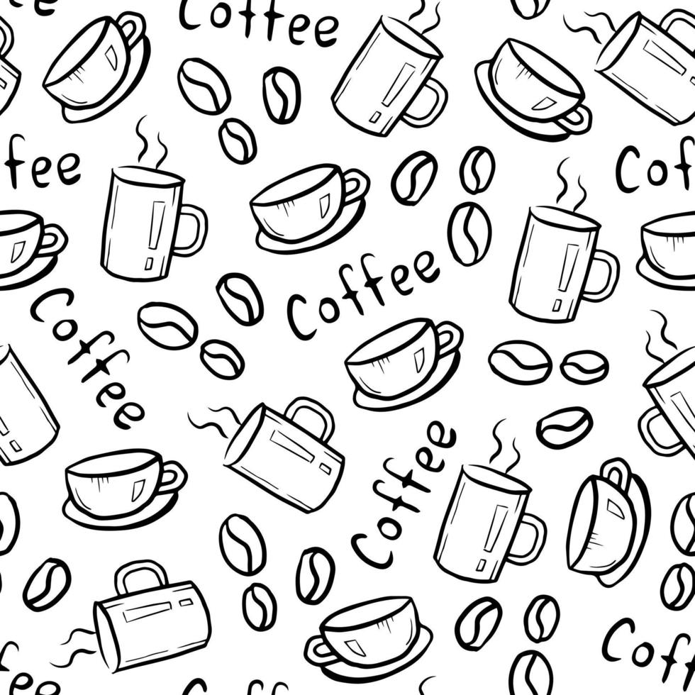 Coffee doodle black and white pattern vector