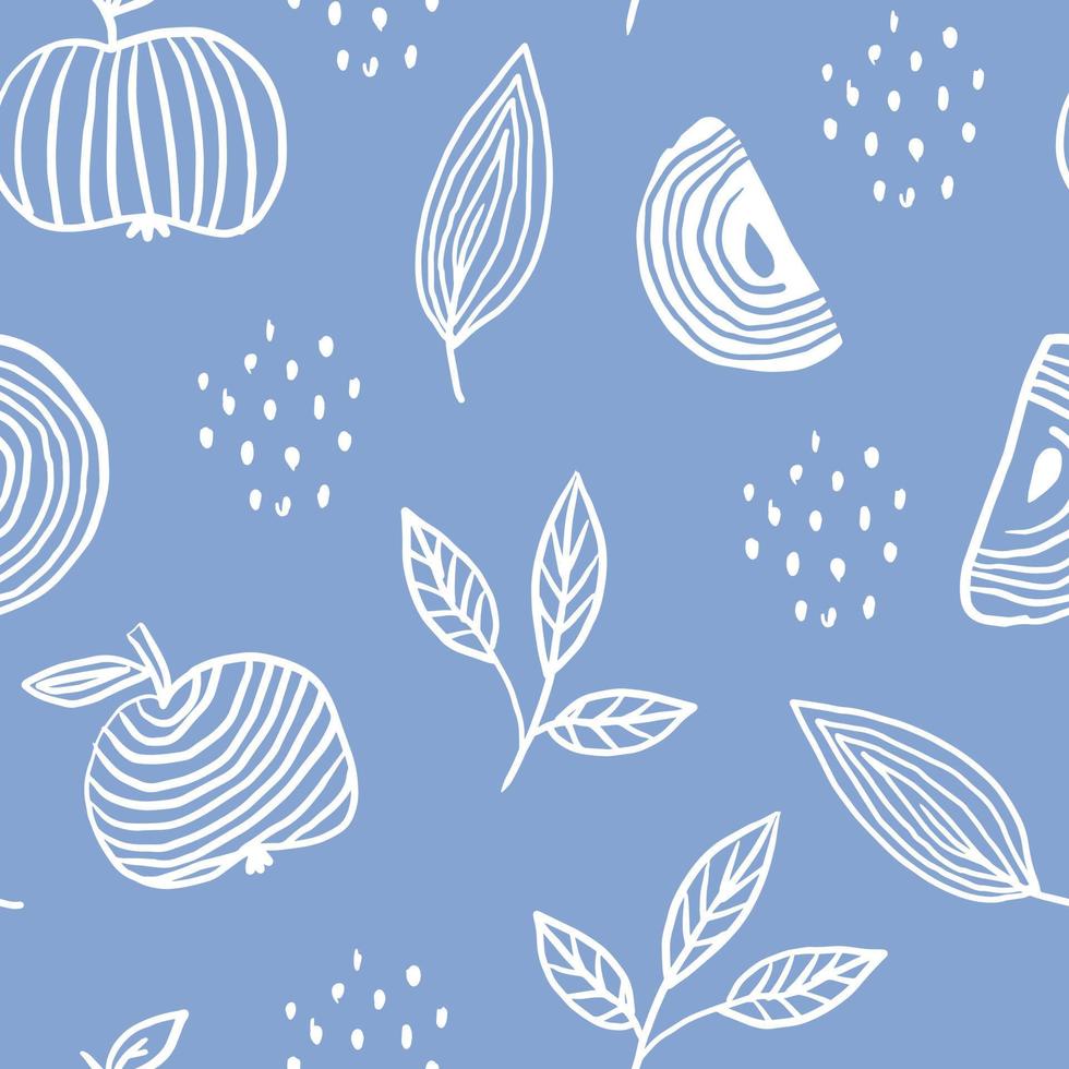 Eco apple chalk hand drawn soft blue seamless pattern vector