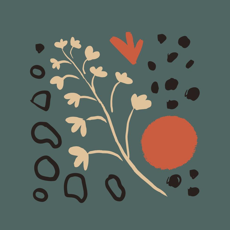 Flower branch vector illustration in trendy doodle style