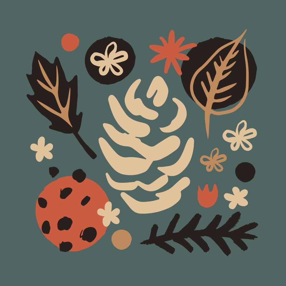 Forest elements Scandinavian trendy doodle vector illustration