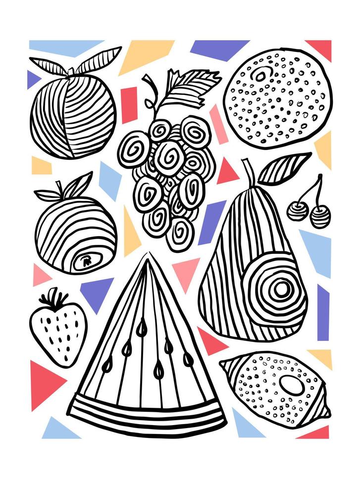 Fruits doodle collection, card, poster, banner vector