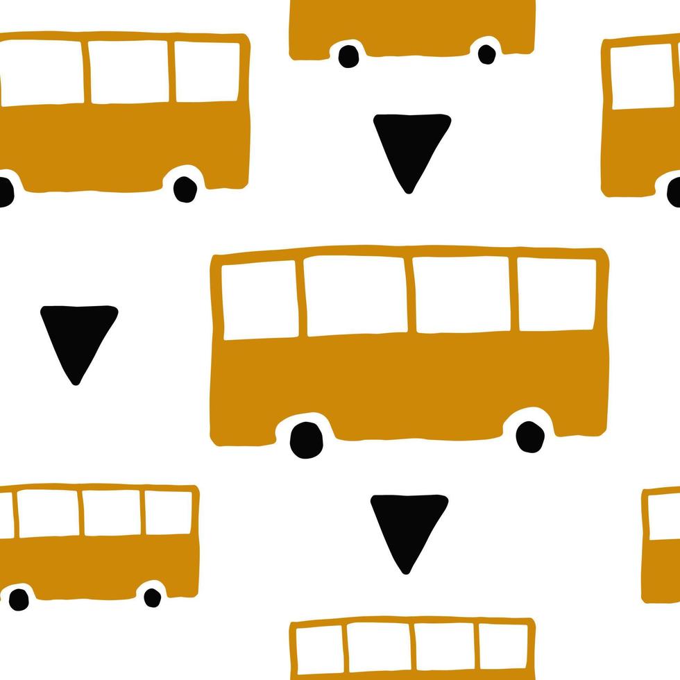 bus amarillo dibujado a mano simple patrón sin costuras vector