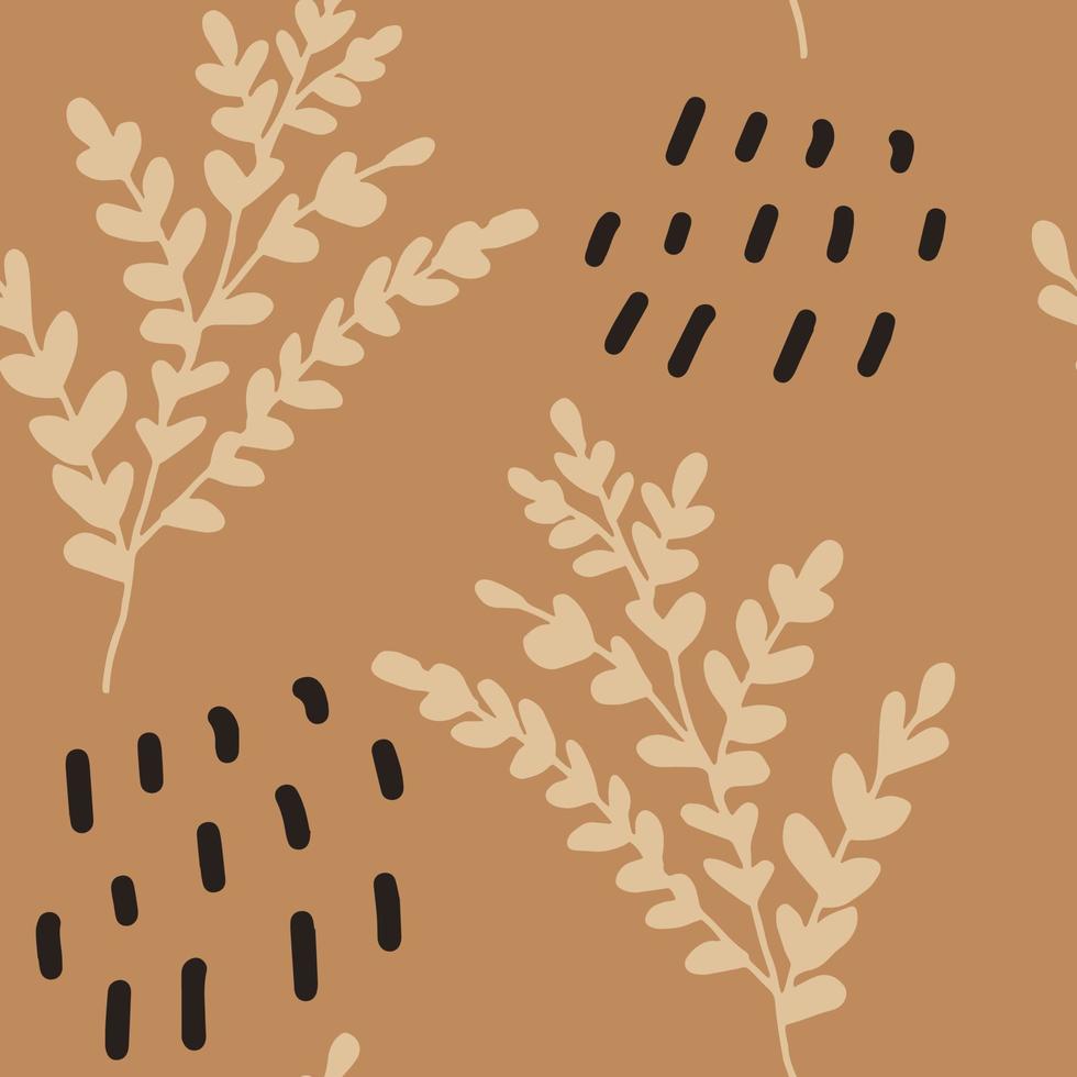 Botanical hand drawn beige doodle pattern vector