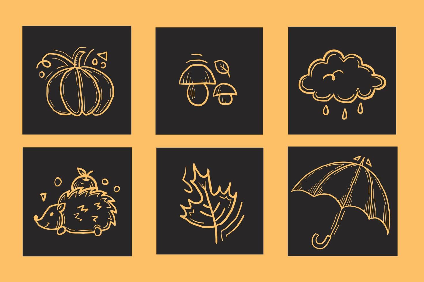 otoño estacional acogedor atributos doodle imágenes prediseñadas vector