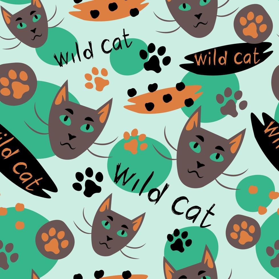 Black cat endless pattern on mint background vector