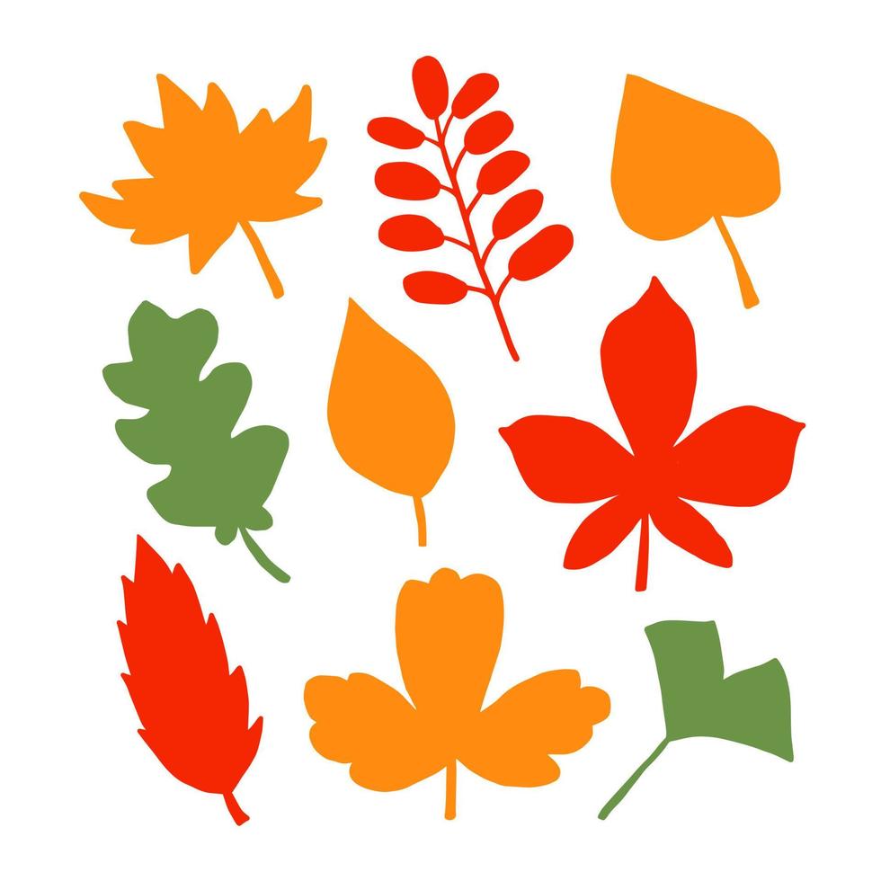 Autumn leaves silhouette colored draft design collection 9878494 Vector