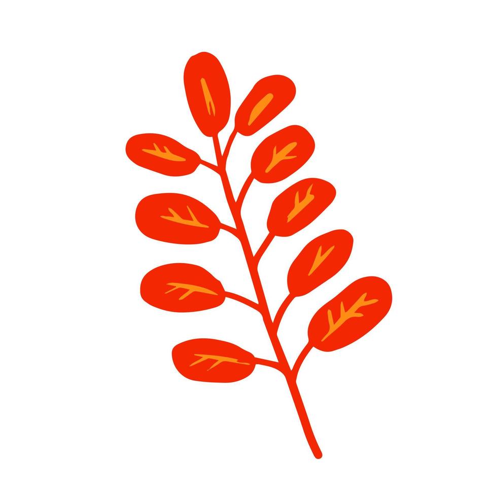 Ilustración de vector dibujado a mano de ramita naranja decorativa de otoño