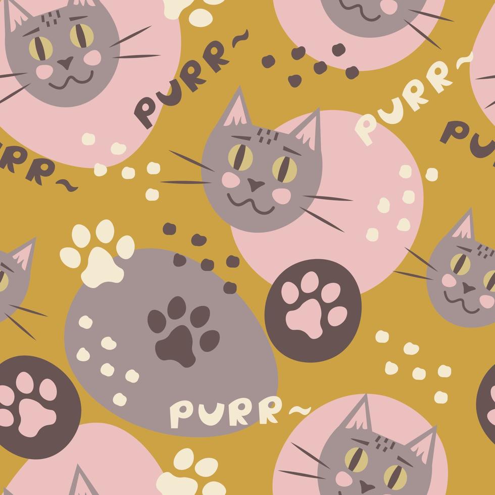 Cat pattern pink and mustard color vector