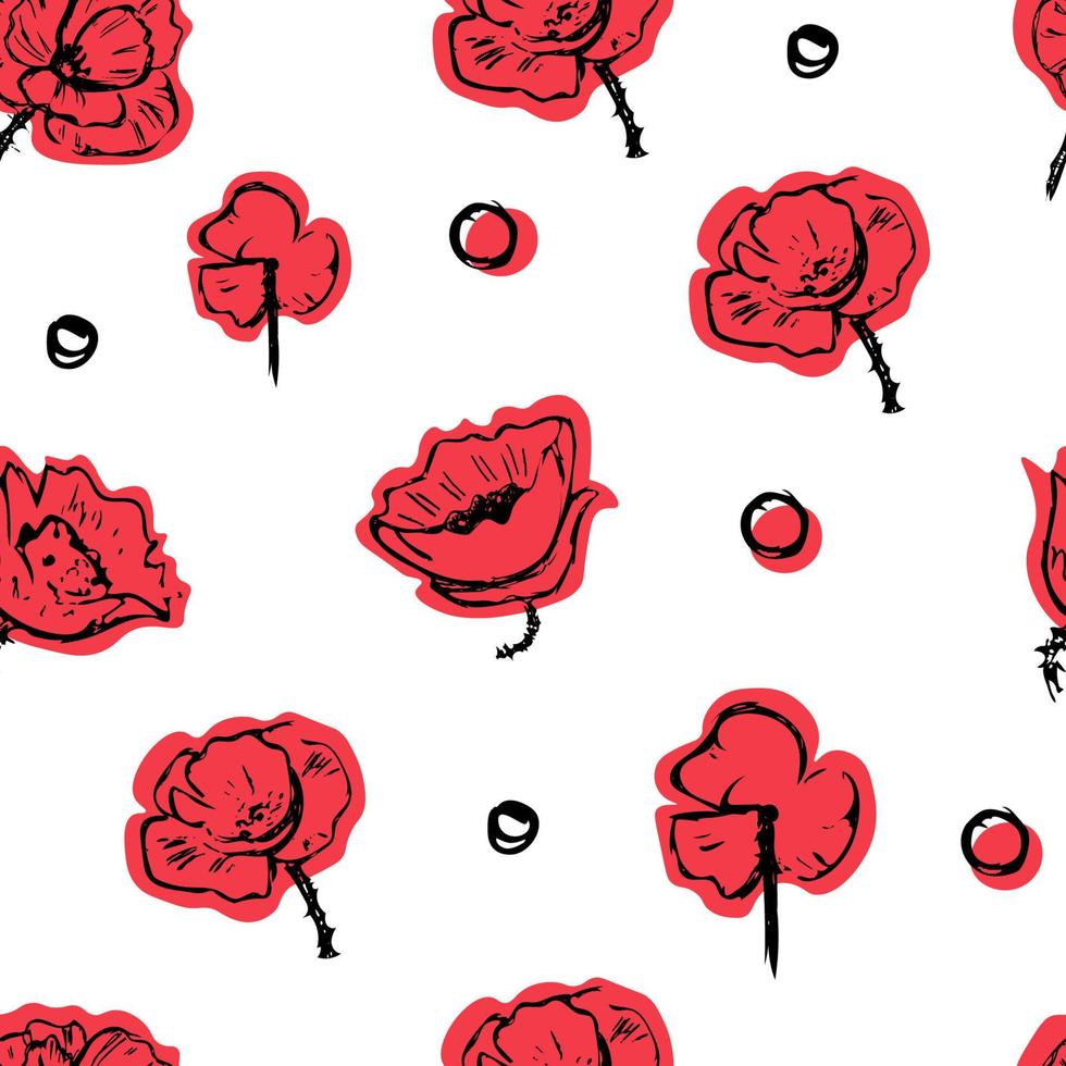 Poppies red pattern vector