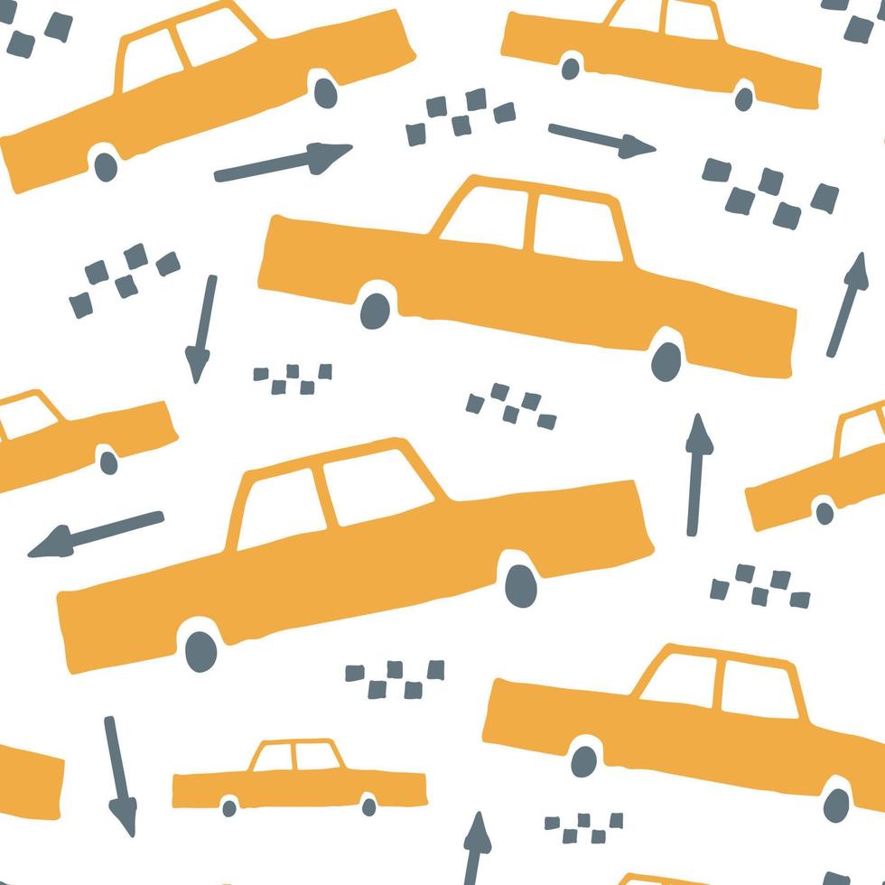 Simple hand drawn cartoon taxi seamless pattern vector