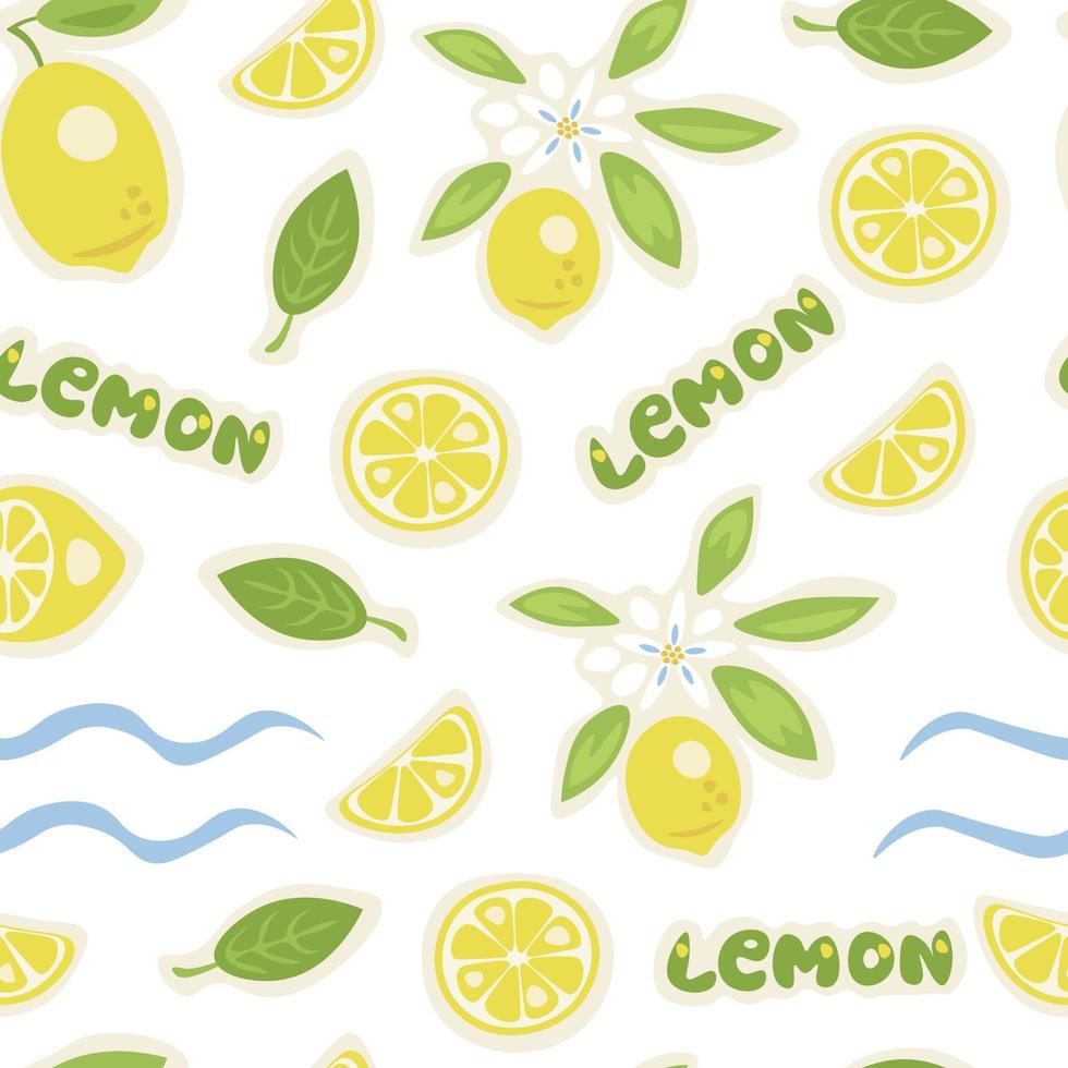 Lemon pattern with waves on white background vector