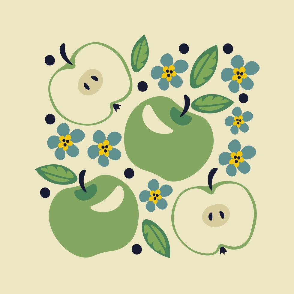 Ilustración de vector lindo cuadrado de manzanas