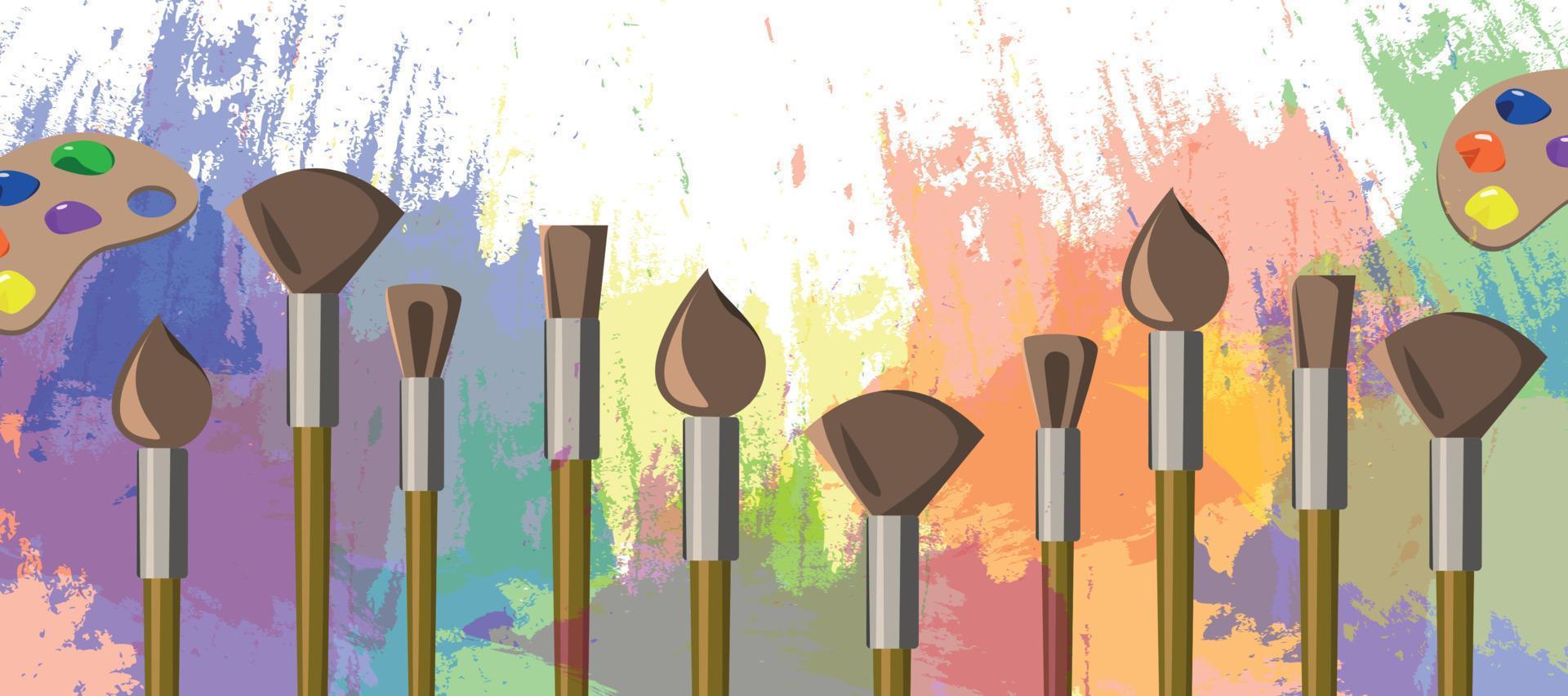 Set of brushes for painting on a colorful background - Vector