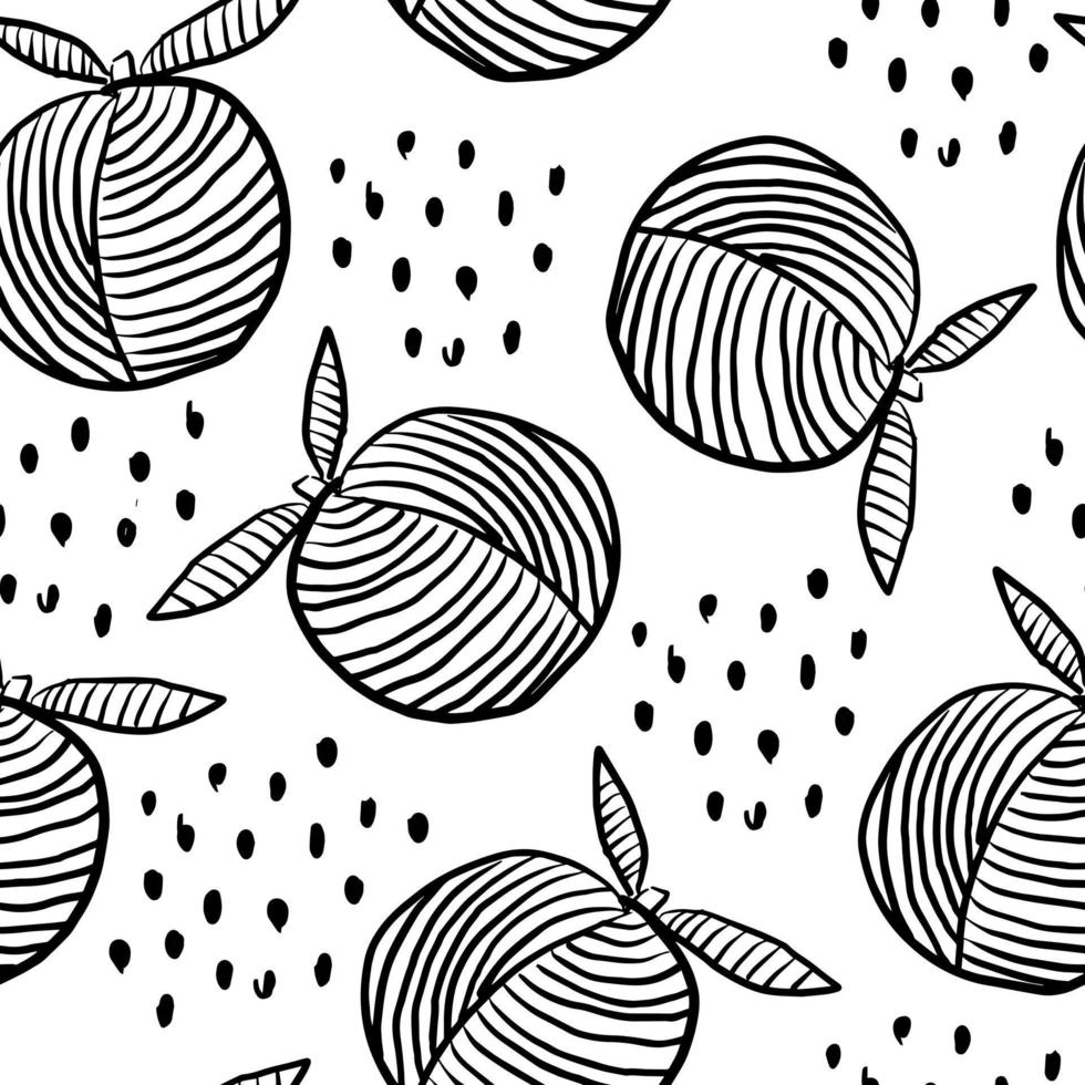 Peach hand drawn black and white pattern with doodle vector