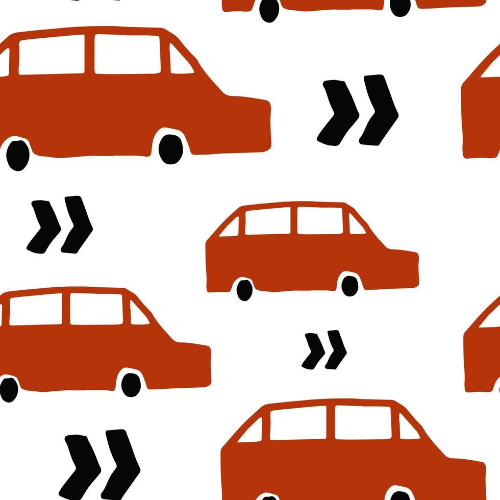 Simple abstract red car hand drawn kids pattern vector