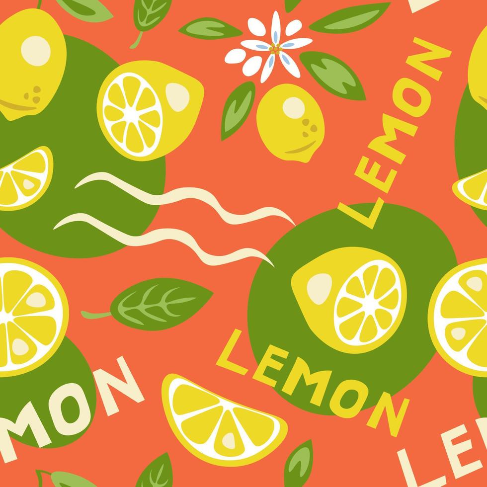 Lemon on red background pattern vector