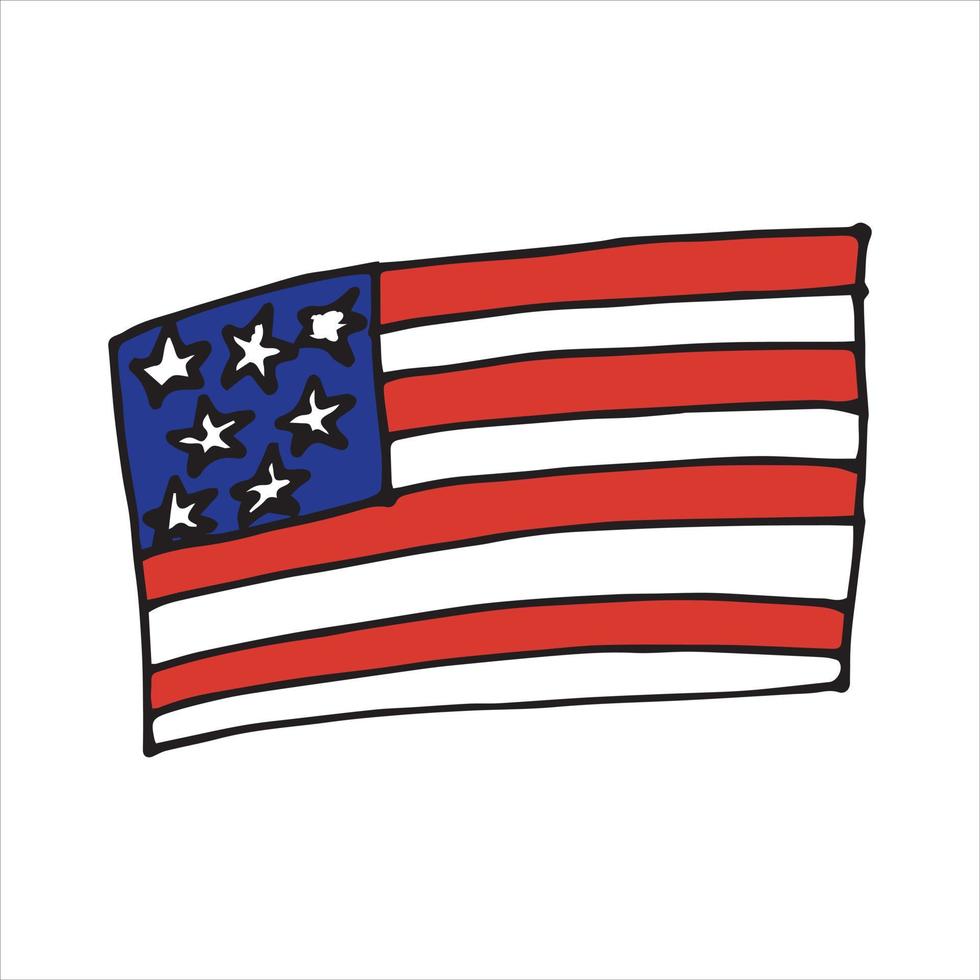 vector drawing in doodle style. usa flag. Simple illustration, cartoon style. American flag. drawing for independence day, 4th of july