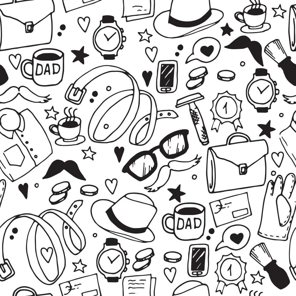 set in doodle style. holiday father's day. black and white elements, antistress coloring book. elements of men's things vector