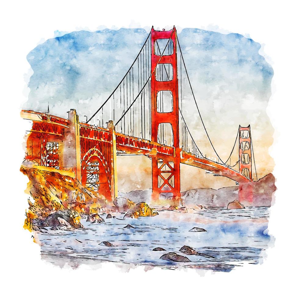 San Francisco California Watercolor sketch hand drawn illustration vector