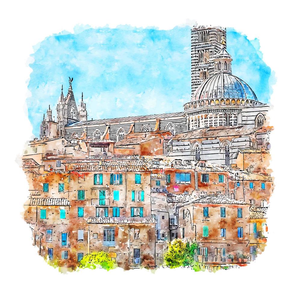 Siena Italy Watercolor sketch hand drawn illustration vector