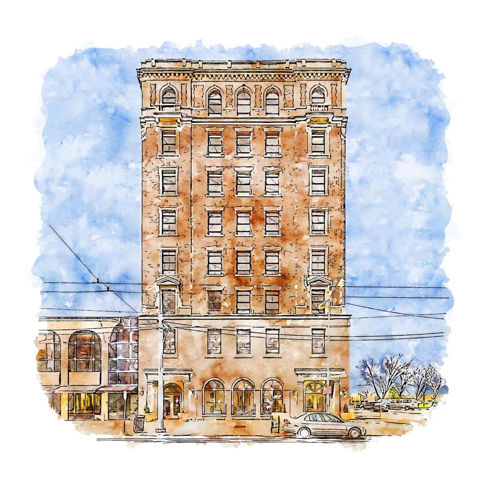 Downtown Dayton United States Watercolor sketch hand drawn illustration vector