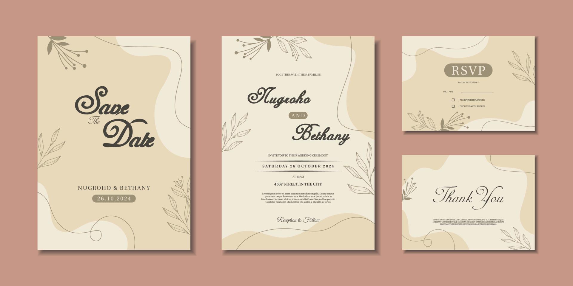 Minimal style wedding invitation template. Hand drawn simple wedding invitation vector