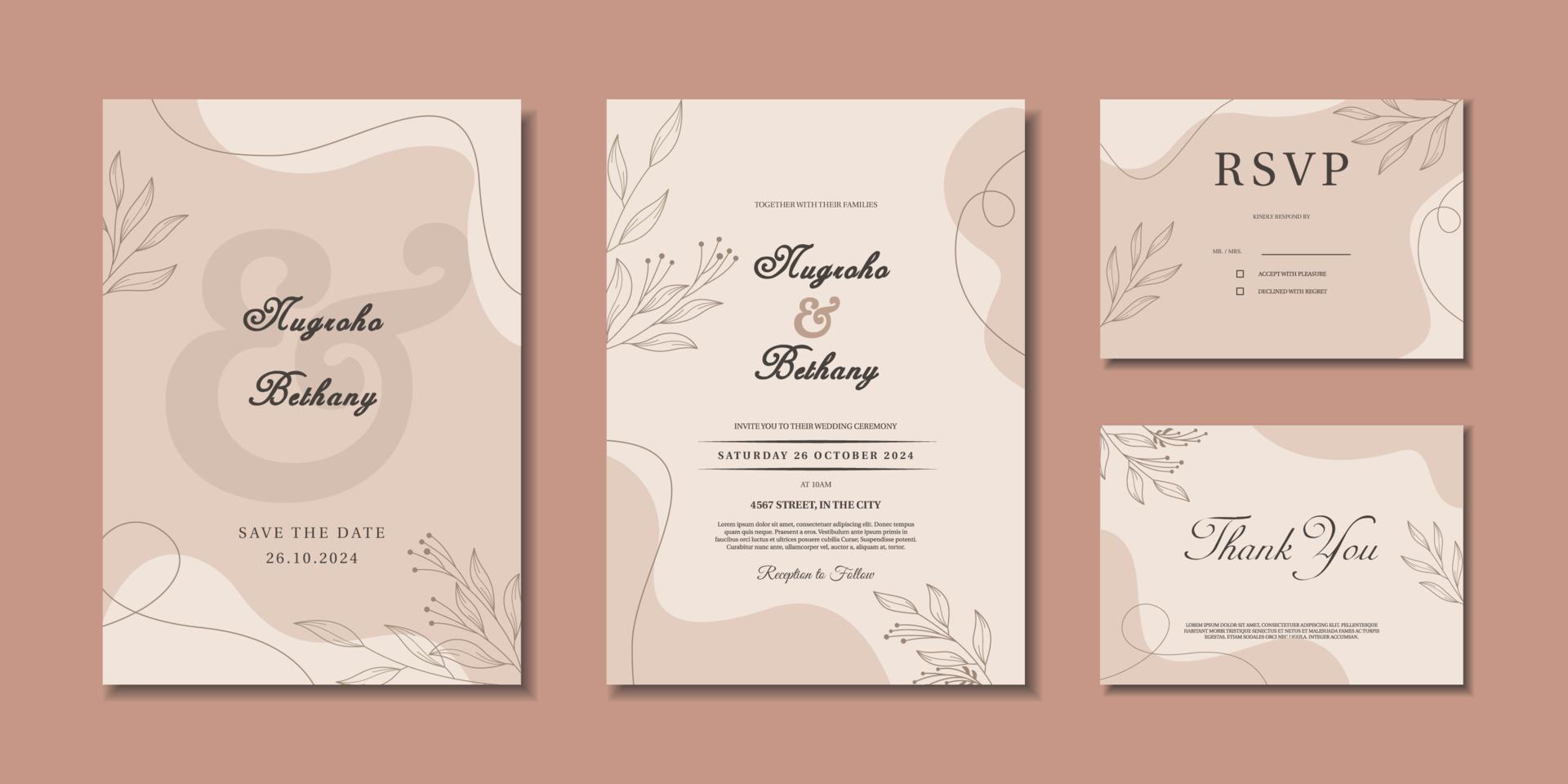 Minimal style wedding invitation template. Hand drawn simple wedding invitation vector