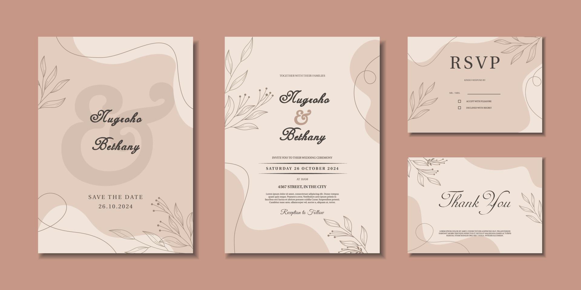 plantilla de invitación de boda de estilo minimalista. invitación de boda simple dibujada a mano vector