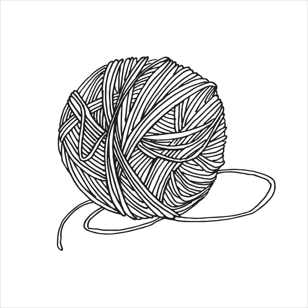 vector drawing in the style of doodle. a ball of yarn for knitting. a ball of woolen thread is a symbol of needlework, hobby, knitting and crocheting. the logo