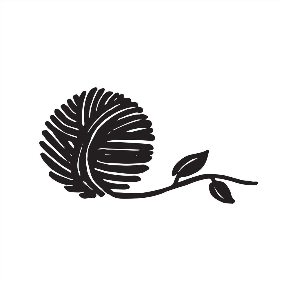 vector illustration in doodle style. a ball of wool for knitting and plant leaves. symbol of sustainable materials, knitting, crocheting, handicrafts, hobbies and needlework. minimalistic eco logo