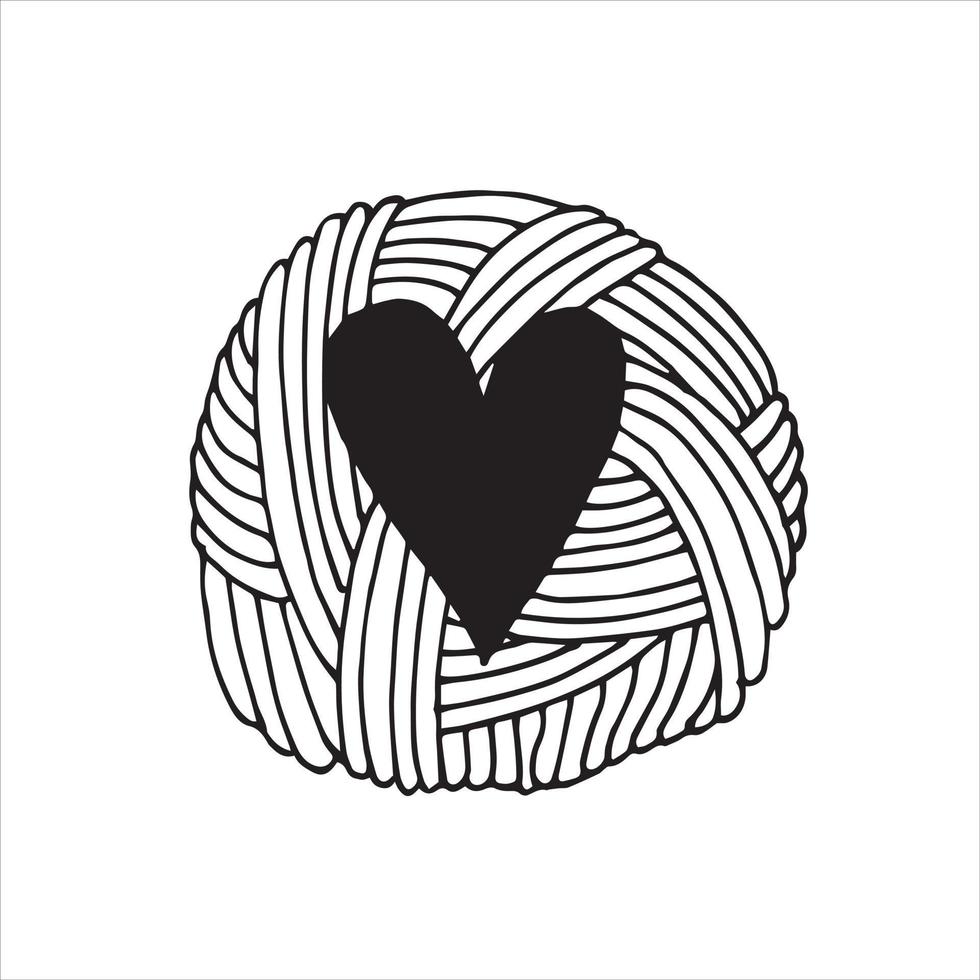 vector illustration in doodle style. cute ball of wool with a heart ...