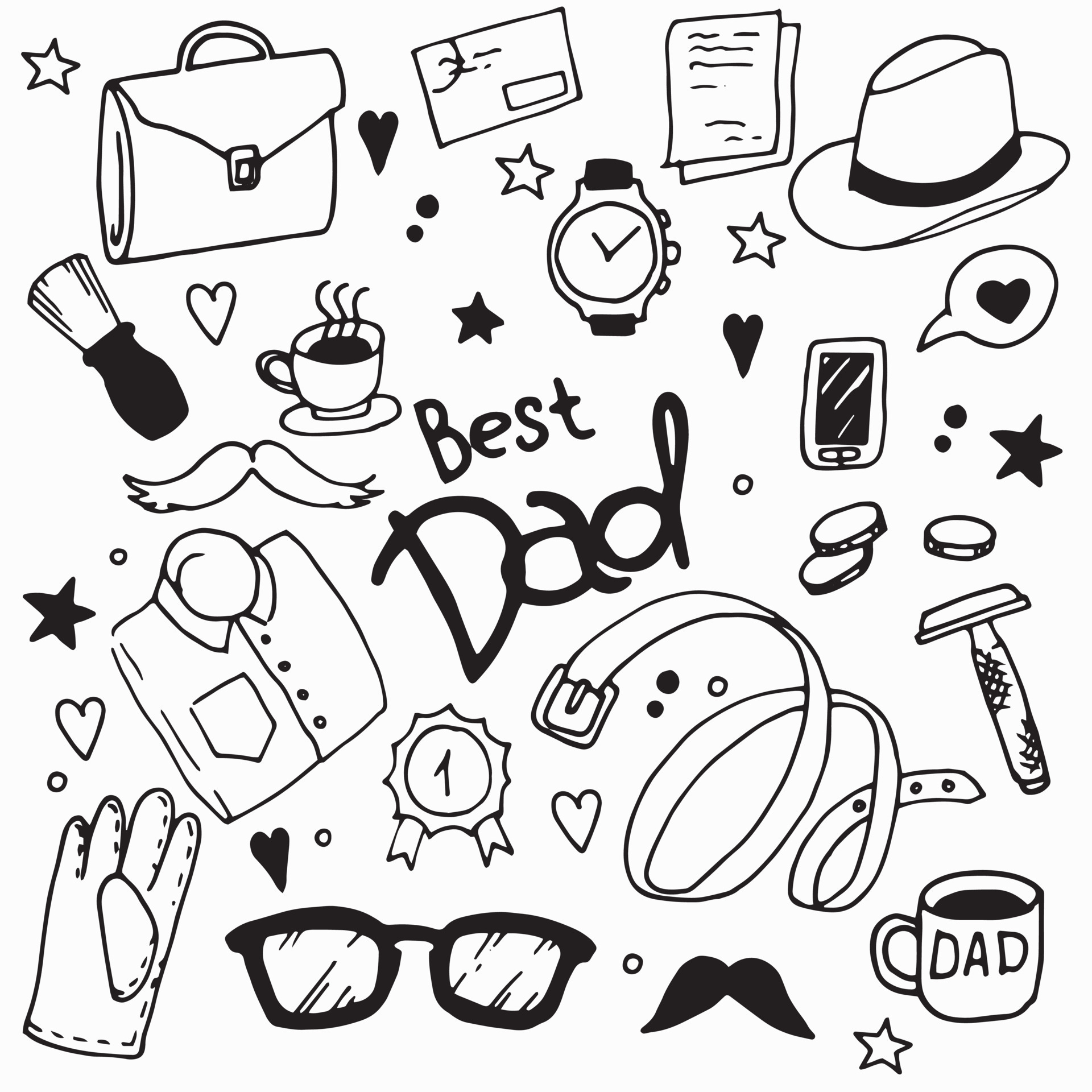 Set In Doodle Style Holiday Father s Day Black And White Elements 
